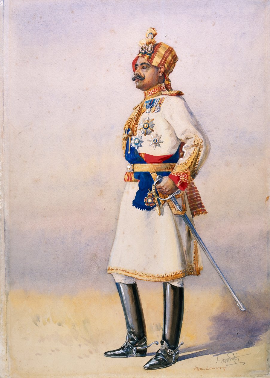 Coronel Hon HH Maharaja Sir Ganja Singh, Bahadur de Bikaner, ilustração para &39;Exércitos da Índia&39; pelo Major GF MacMunn, publicado em 1911 de Alfred Crowdy Lovett