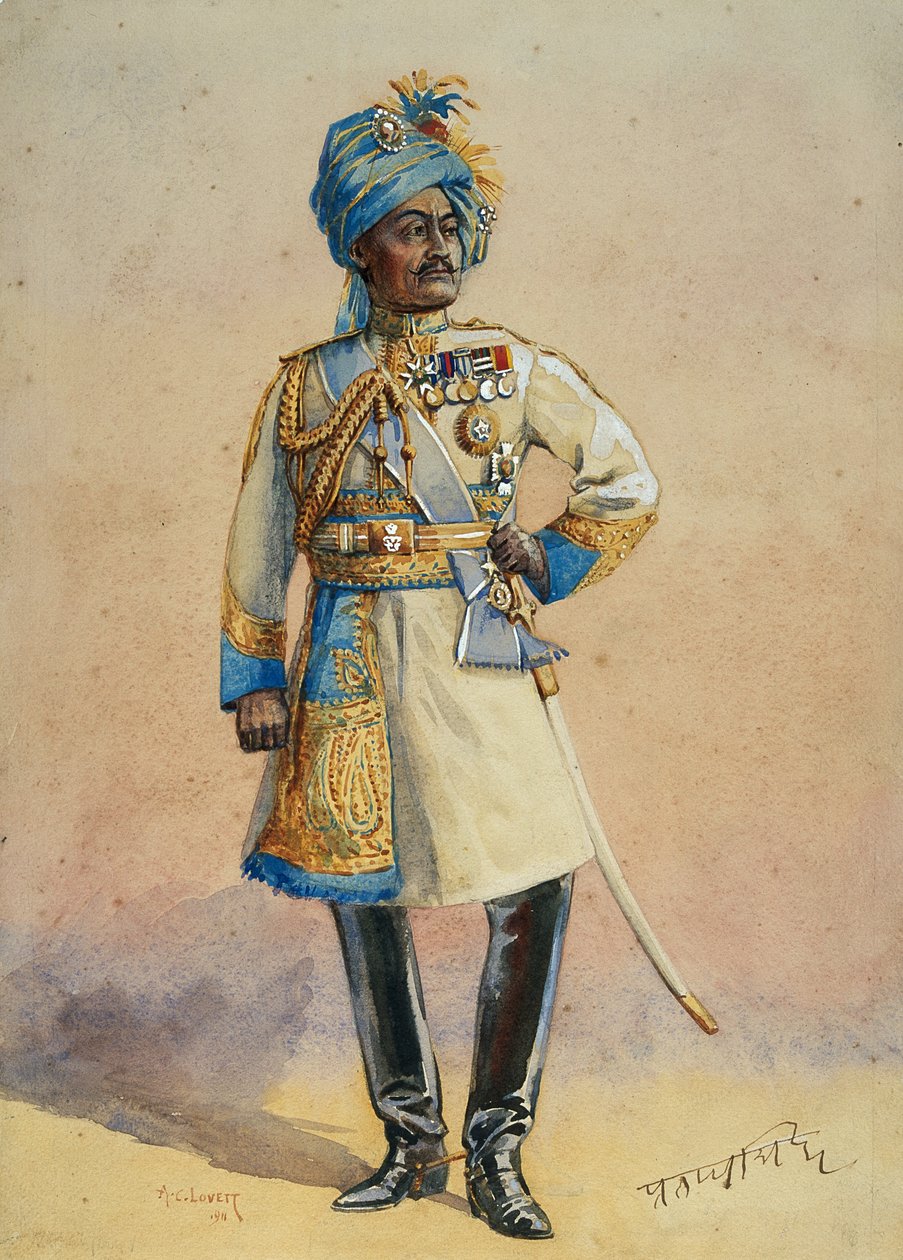 Hon Major-General Mah HH Maharaja Pratap Singh Bahadur, ilustração para &39;Exércitos da Índia&39; pelo Major GF MacMunn, publicado em 1911 de Alfred Crowdy Lovett