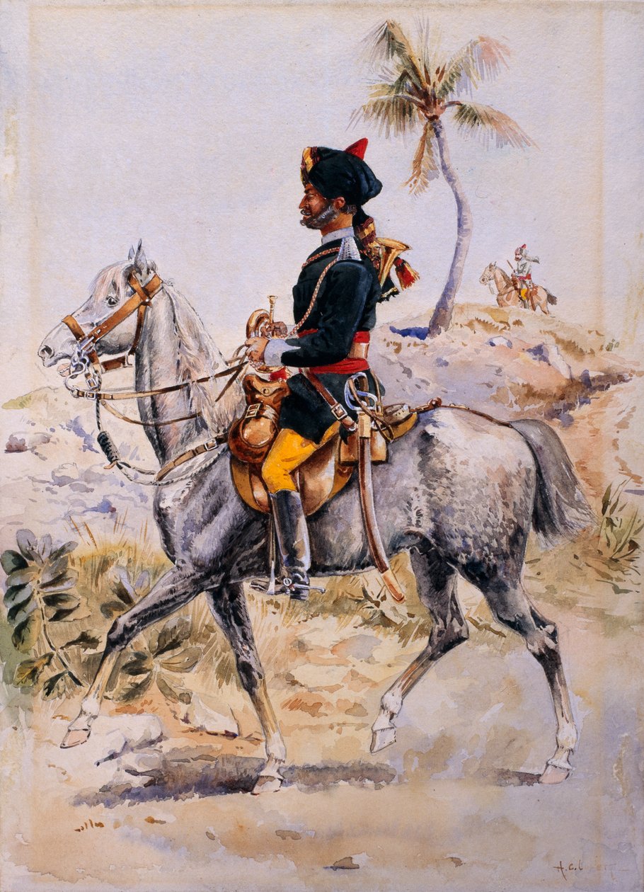 Trompetista montado, 34º cavalo poona do próprio príncipe Albert Victor, por volta de 1908 de Alfred Crowdy Lovett