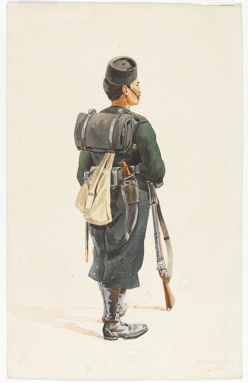 Rifleman do 4º Regimento Gurkha em ordem de marcha, 1890 de Alfred Crowdy Lovett