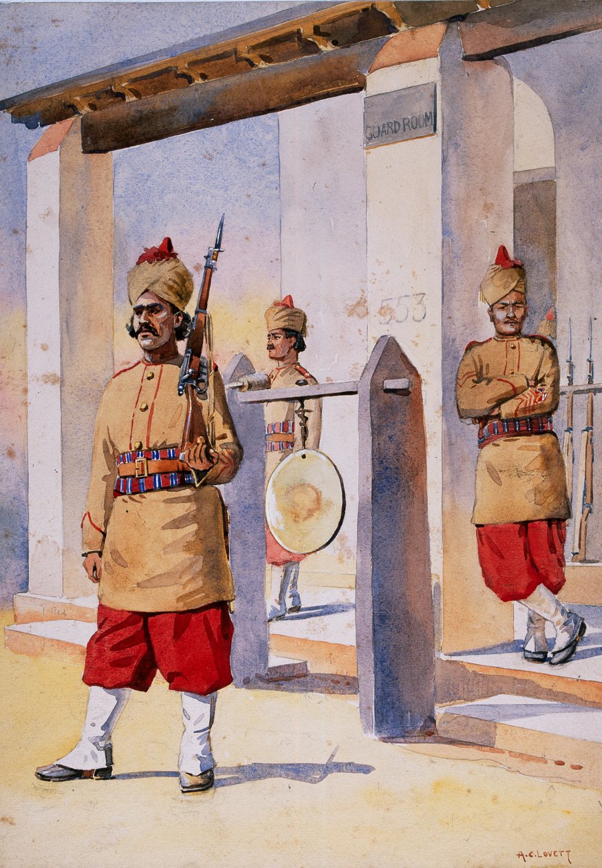Soldados da 124ª Infantaria Baluchistan da Duquesa de Connaught, ilustrada por &39;Exércitos da Índia&39; pelo Major GF MacMunn, publicada em 1911, 1908 de Alfred Crowdy Lovett