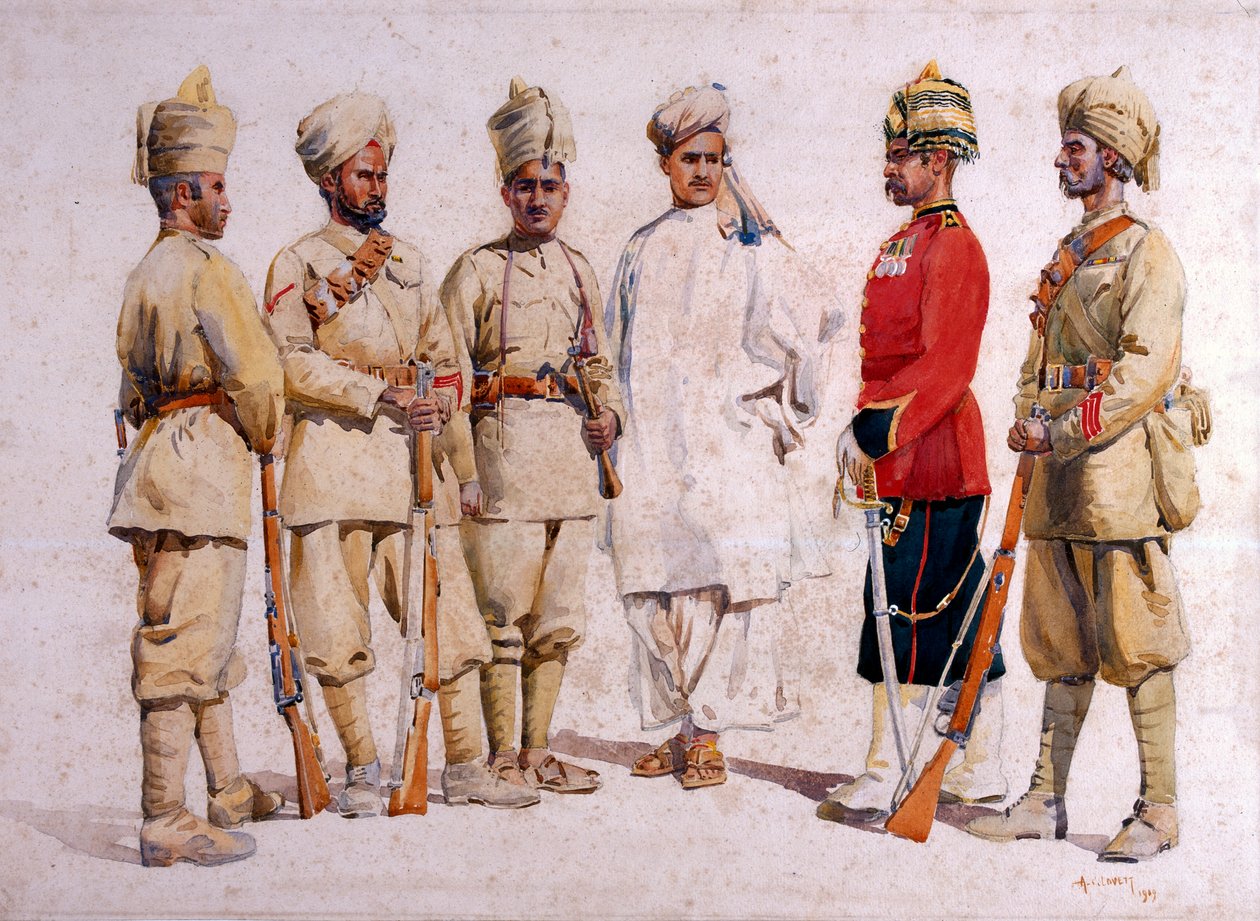 Soldados do 19º Punjabis Afridi de Tirah, ilustração para &39;Exércitos da Índia&39; pelo Major GF MacMunn, publicado em 1911, 1909 de Alfred Crowdy Lovett
