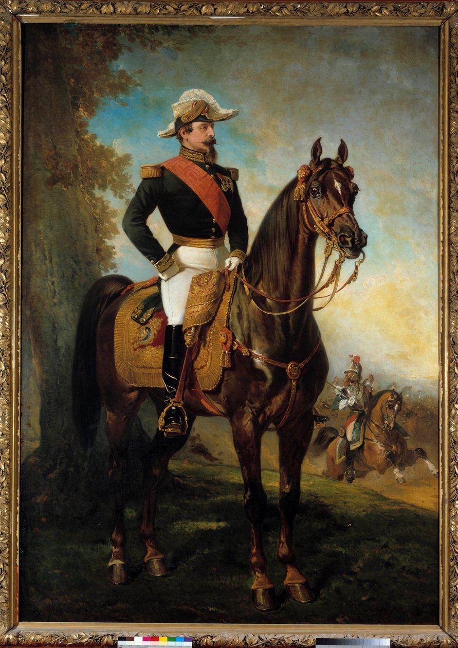 Retrato equestre do Imperador Napoleão III (1808-1873) Pintura de Alfred de Dreux (1810-1860) Paris do século XIX, Musee de l