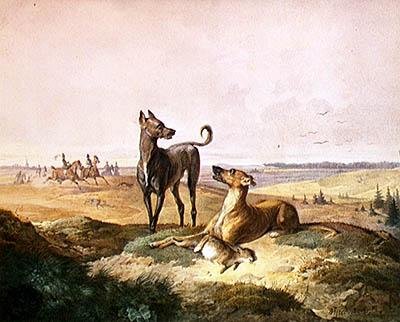 Caça à Lebre (aguarela e carvão vegetal sobre papel) de Alfred Dedreux