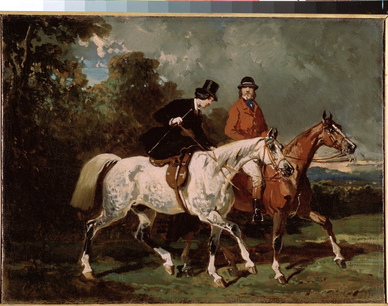 "Passeio" (Ride) A mulher a montar uma amazona. Pintura de Alfred de Dreux (1810-1860) 1840-1855 Dim. 24x32 cm São Petersburgo, Museu Hermitage de Alfred Dedreux