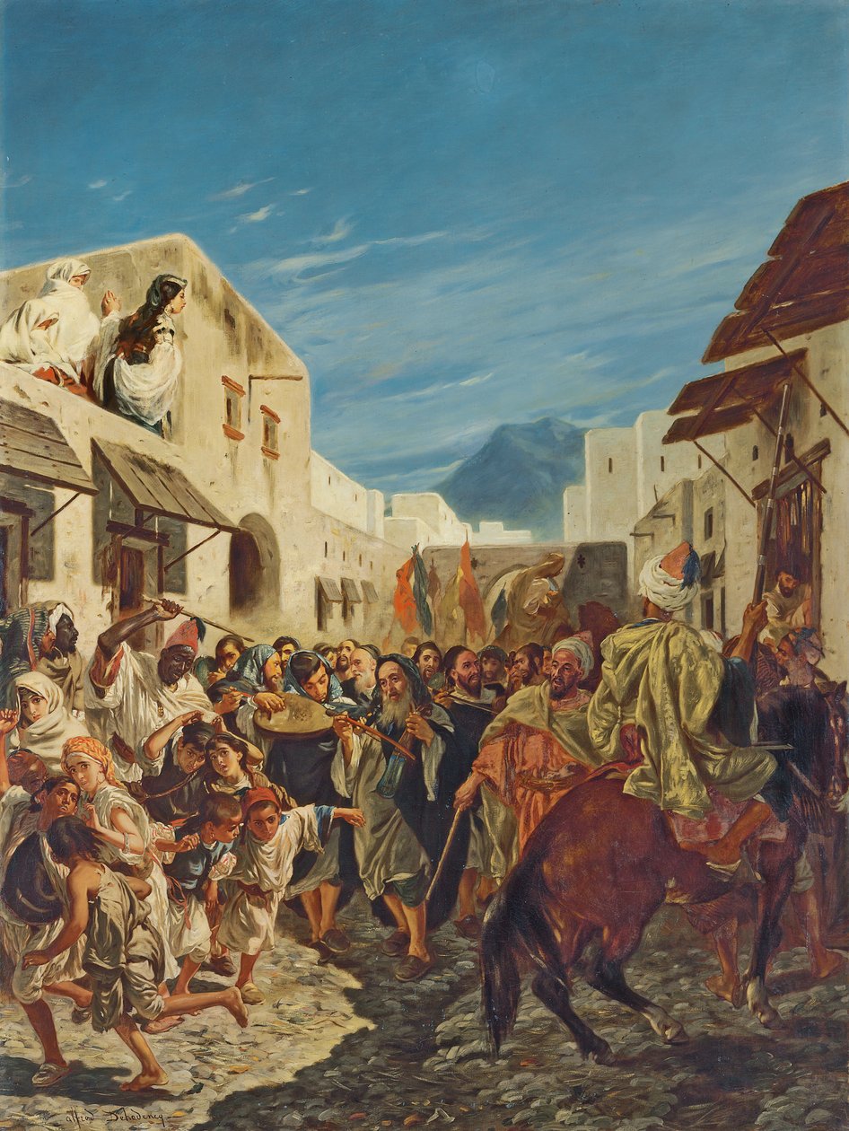 Músicos judeus nas ruas de Tetuan, c.1858 de Alfred Dehodencq