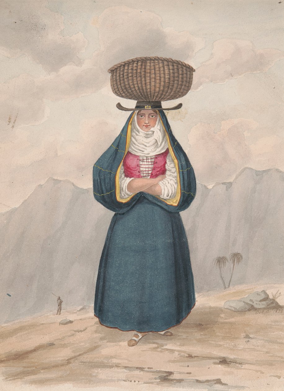 Mulher camponesa com cesto na cabeça - La Palma, 1828 de Alfred Diston