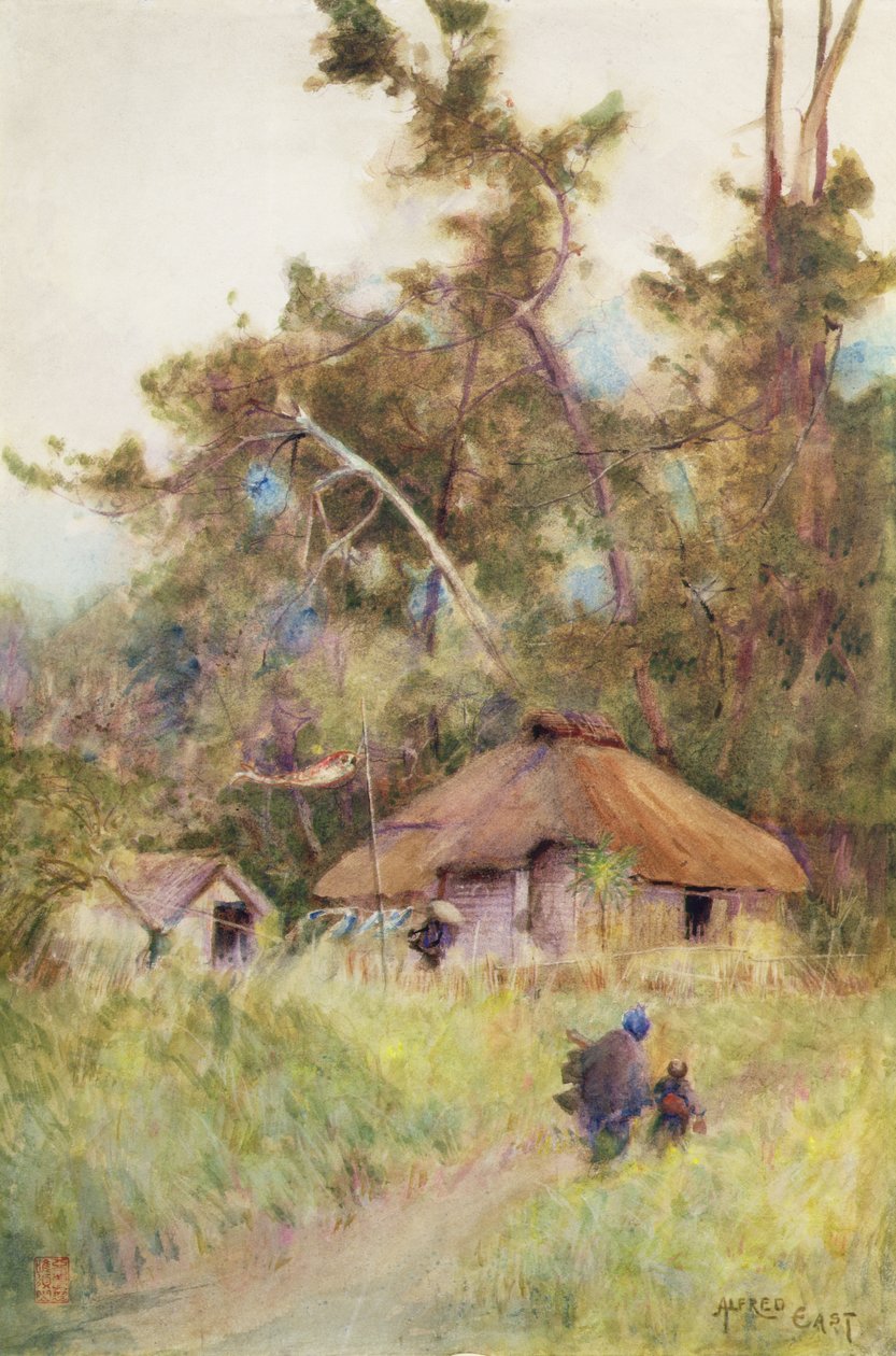A Stormy Day in Japan, c.1889 (aguarela sobre papel) de Alfred East