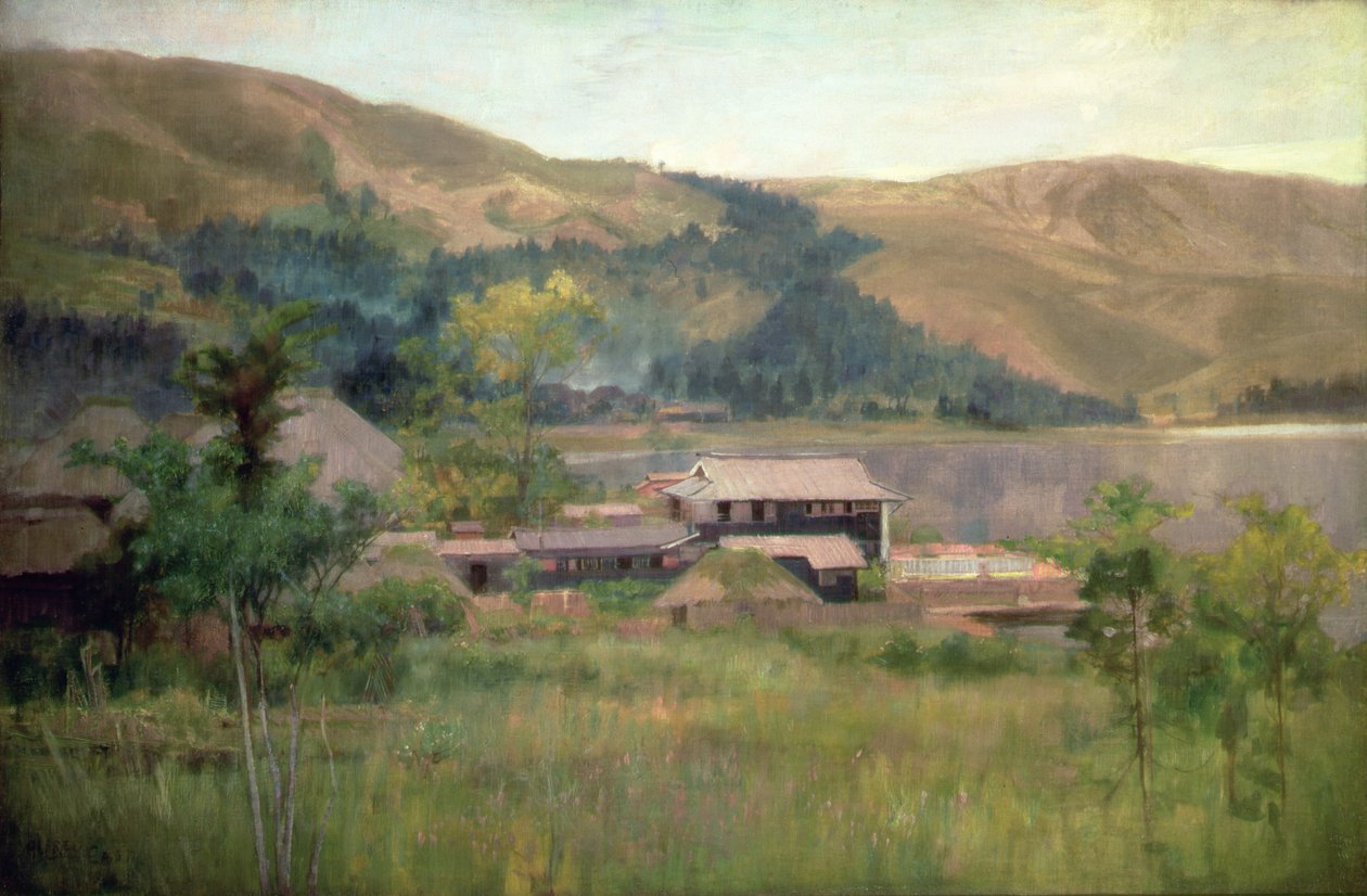 Lago Biwa, c.1889 (óleo sobre tela) de Alfred East
