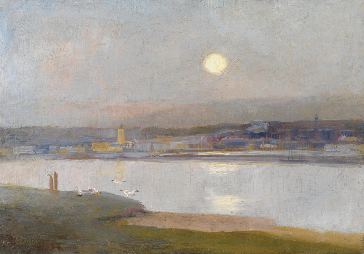 Nascer da Lua sobre Hayle, de Lelant, c.1892 de Alfred East