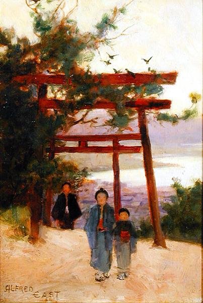 Shin-to Shrine in the Woods, c.1889 (óleo sobre painel) de Alfred East