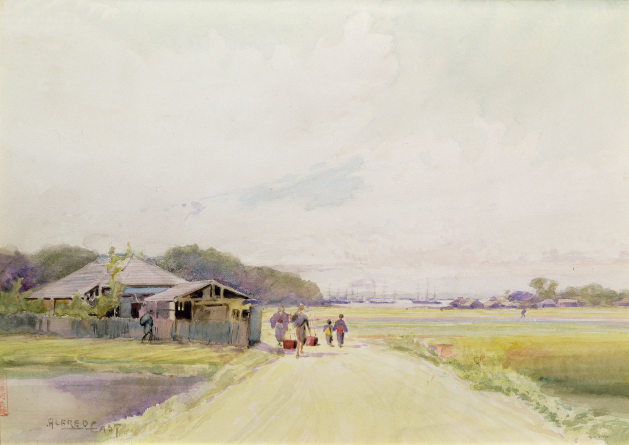 A Baía Mississippi de Yokohama, c.1889 (aguarela sobre papel) de Alfred East