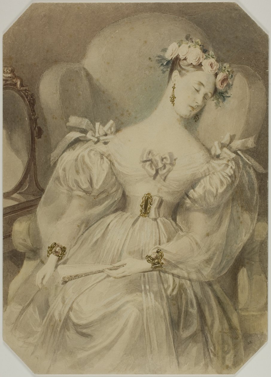 Mulher em vestido de noite dormindo na poltrona de Alfred Edward Chalon