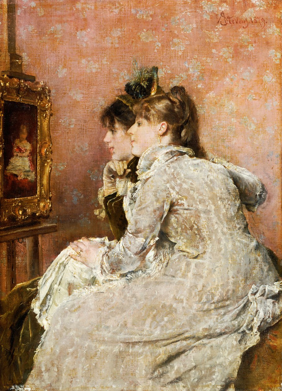 Admirando o retrato, 1879 de Alfred Emile Stevens