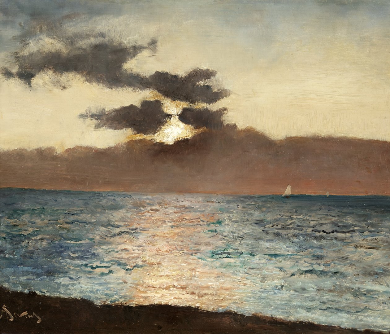 Seascape, Le Tréport, c.1880-89 (óleo no painel) de Alfred Emile Stevens