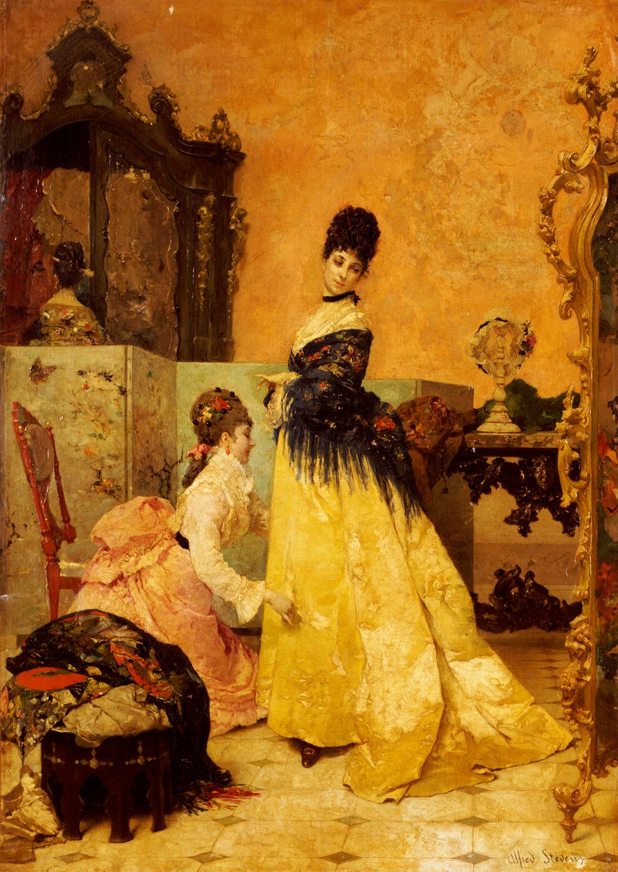 O Novo Vestido (óleo sobre tela) de Alfred Emile Stevens