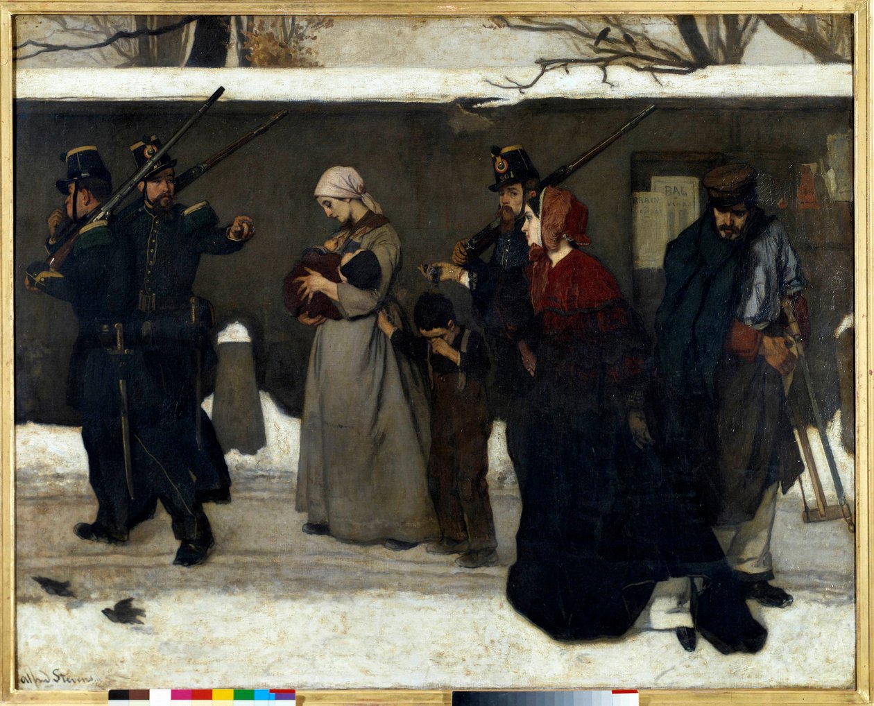 A chamada vagabundagem também diz que os caçadores da Guarda Nacional de Vincennes param as famílias na rua. Pintura de Alfred Stevens (1823-1906) Sun. 1,3x1,6 m Paris, musee d