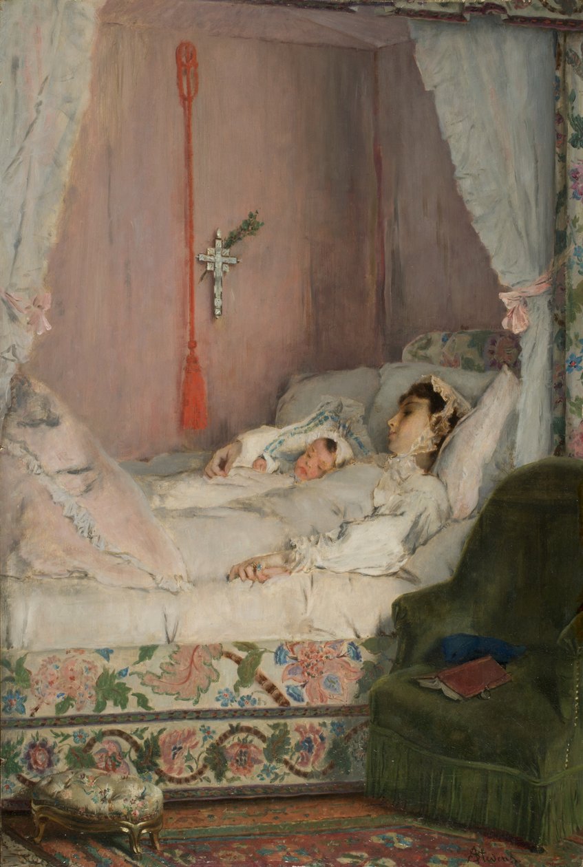 Une mère (Uma mãe), c.1870 (óleo sobre painel) de Alfred Emile Stevens