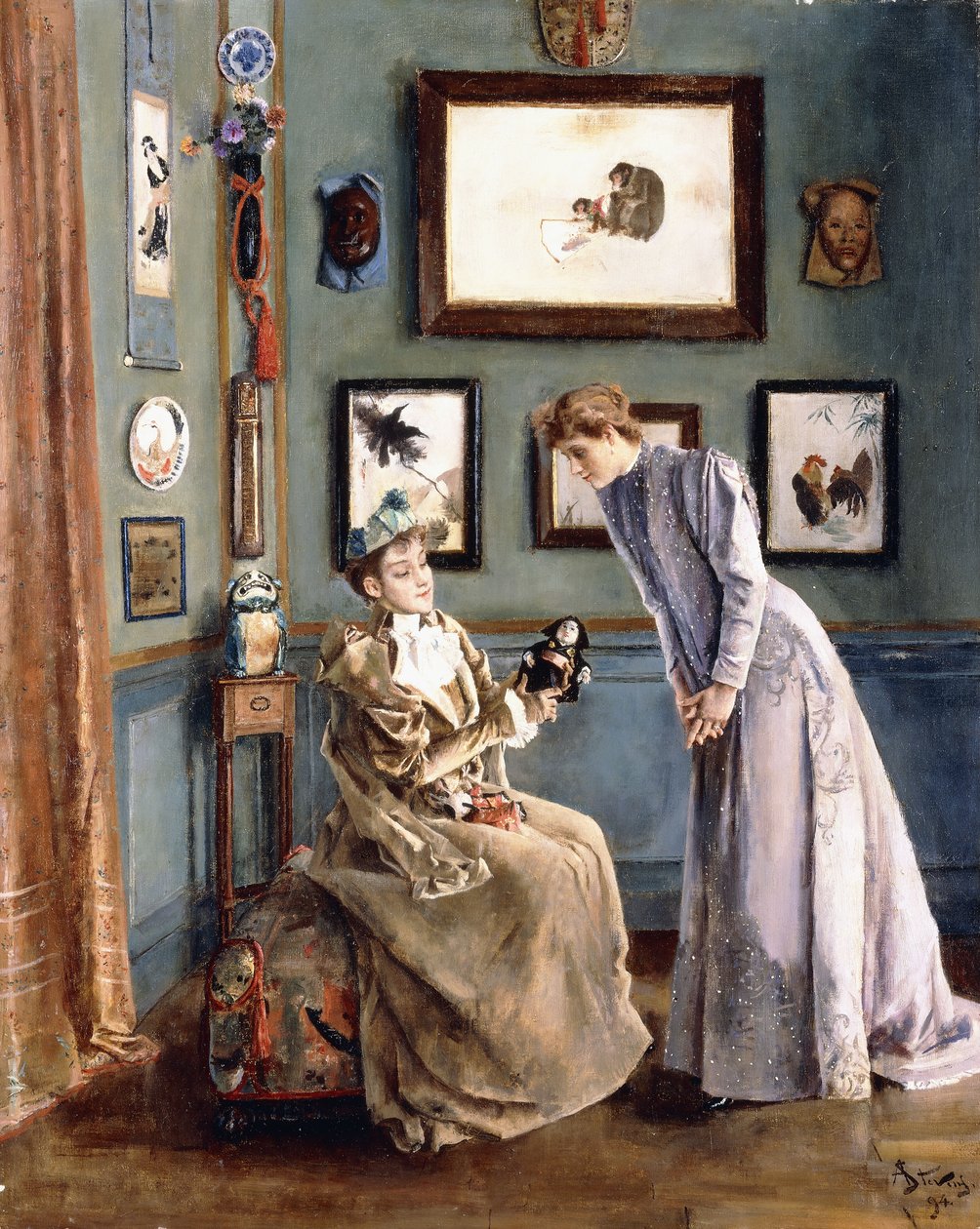 Mulheres com uma boneca japonesa, 1894 de Alfred Emile Stevens