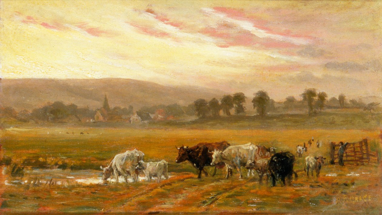 Pôr do sol perto de Amberley (óleo sobre tela) de Alfred Fitzwalter Grace
