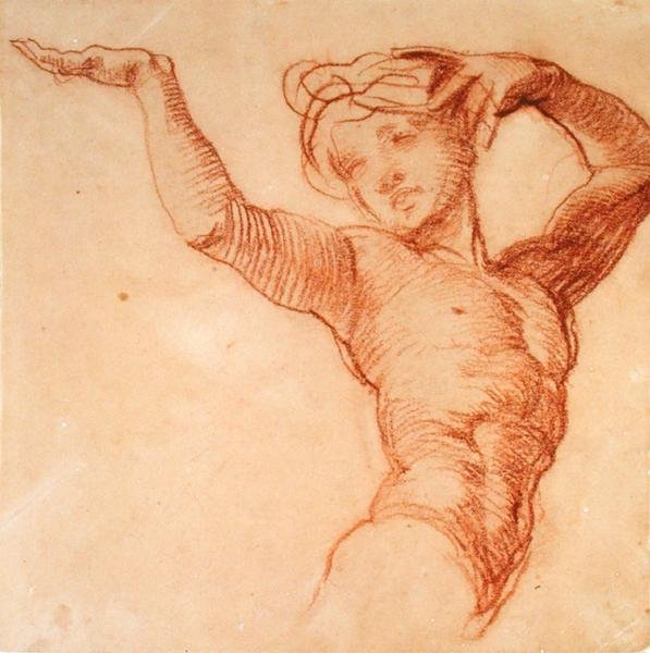 Estudo de uma figura nua (giz vermelho sobre papel de palha) de Alfred George Stevens
