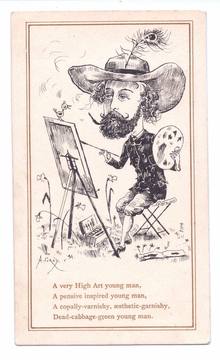Cartão de Boas Vitorianas de um artista estético pintando um quadro, c.1881 (monocromático) de Alfred Gray