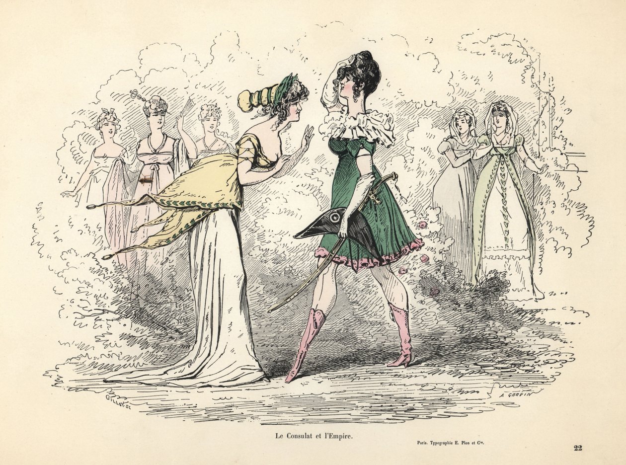 Caricatura dos trajes do Consulado e Primeiro Império, França de Alfred Grevin