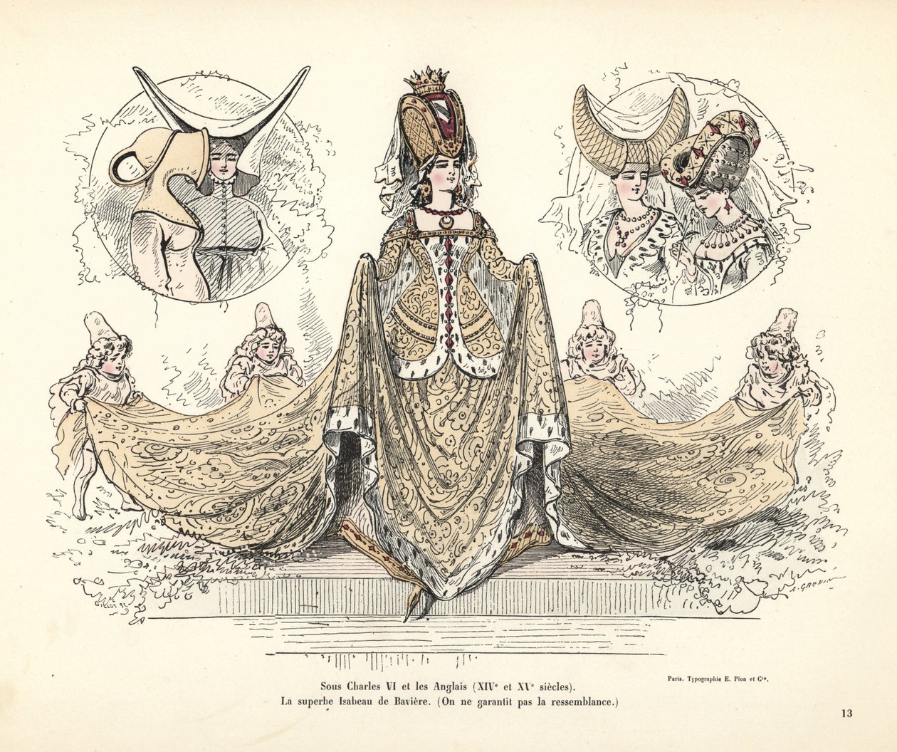 Traje de Isabel da Baviera, Rainha da França, cocares de Alfred Grevin