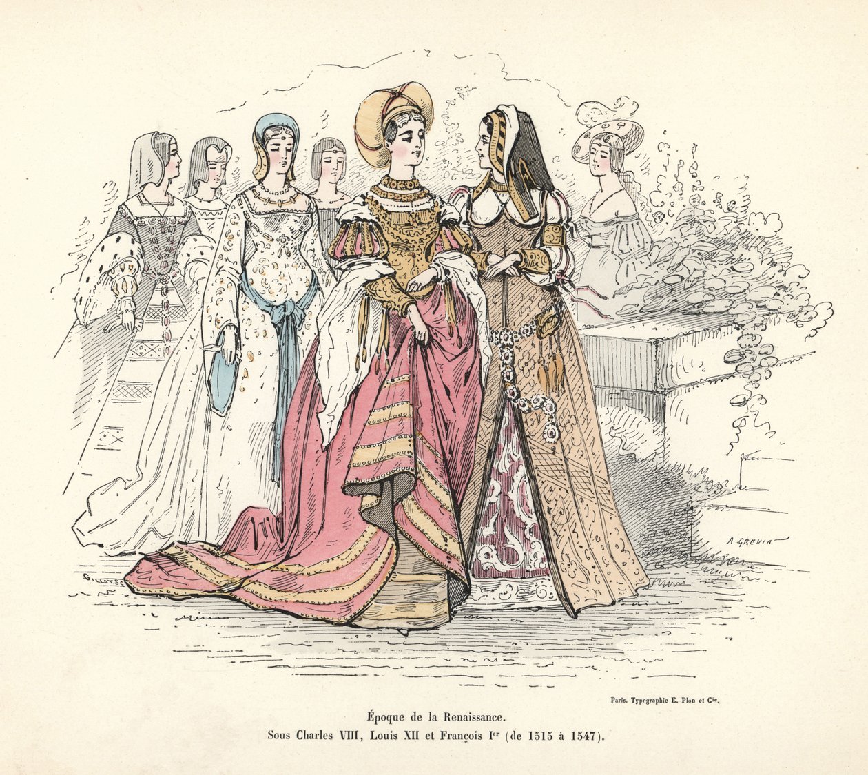 Os trajes de mulher francesa da Renascença de Alfred Grevin