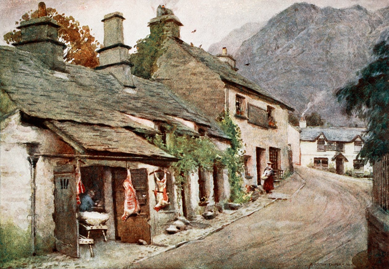 O Velho Açougue, Coniston Village, de um portfólio de gravuras das aquarelas originais, c.1920 de Alfred Heaton Cooper