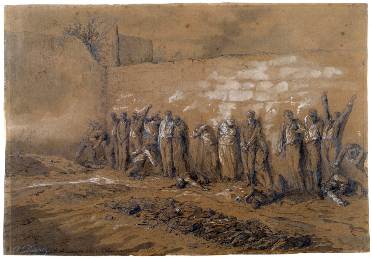 Comuna de Paris: execução de 147 combatentes da Comuna no muro dos Federes em Pere Lachaise, em Paris, em 28/05/1871. Desenho de tinta de Alfred Henri Darjou (1832-1874) Paris, Musee Carnavalet de Alfred Henri Darjou