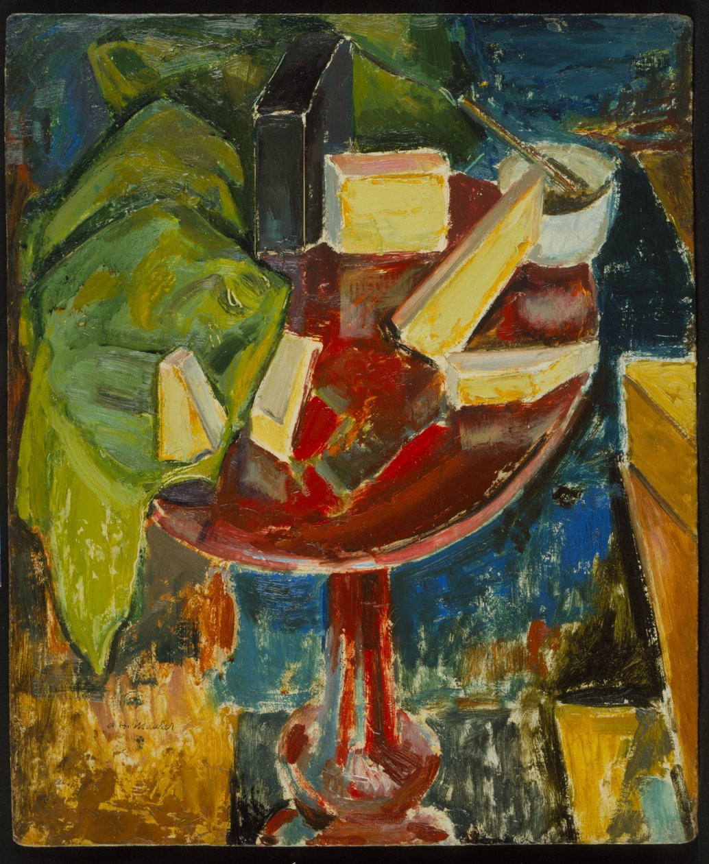 Tampo de mesa vermelho Still Life, c.1919 (recto de 372405) (óleo sobre placa gessoed) de Alfred Henry Maurer