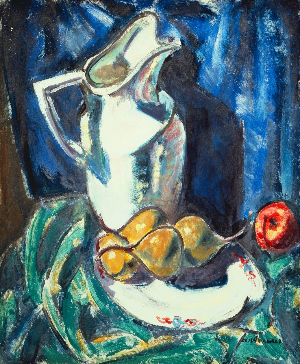 Ainda vida com jarro branco e frutas, de Alfred Henry Maurer