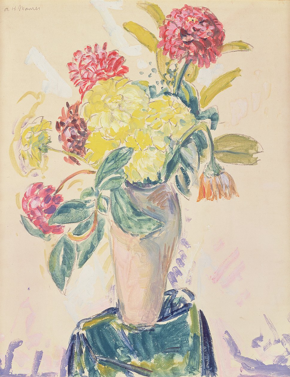 Zinnias, c.1926 (wc, guache e carvão no papel) de Alfred Henry Maurer
