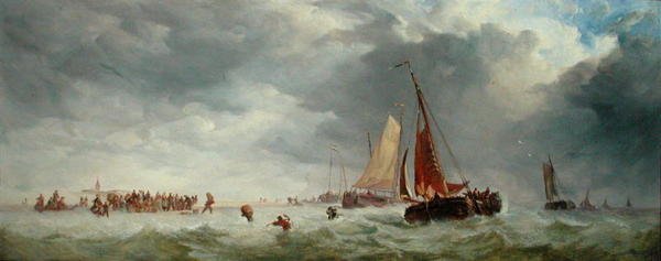 Praia de Scheveningen (óleo sobre painel) de Alfred Herbert
