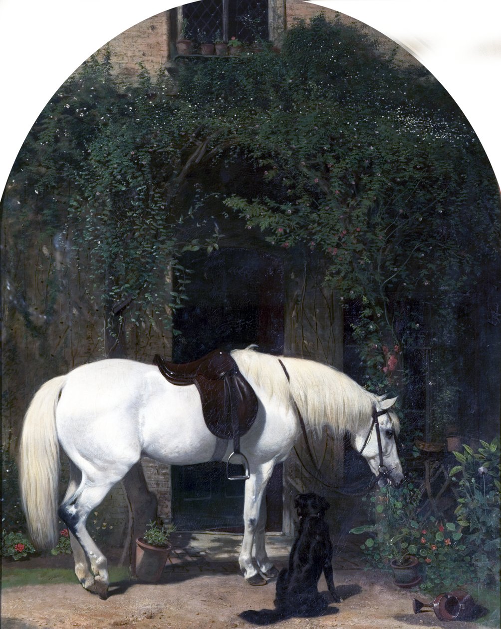 Cavalo branco e retriever de Alfred Hichens Corbould
