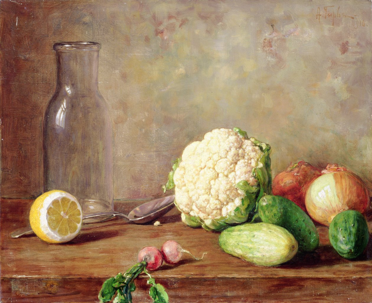 Ainda vida com couve-flor, 1916 de Alfred Hirv