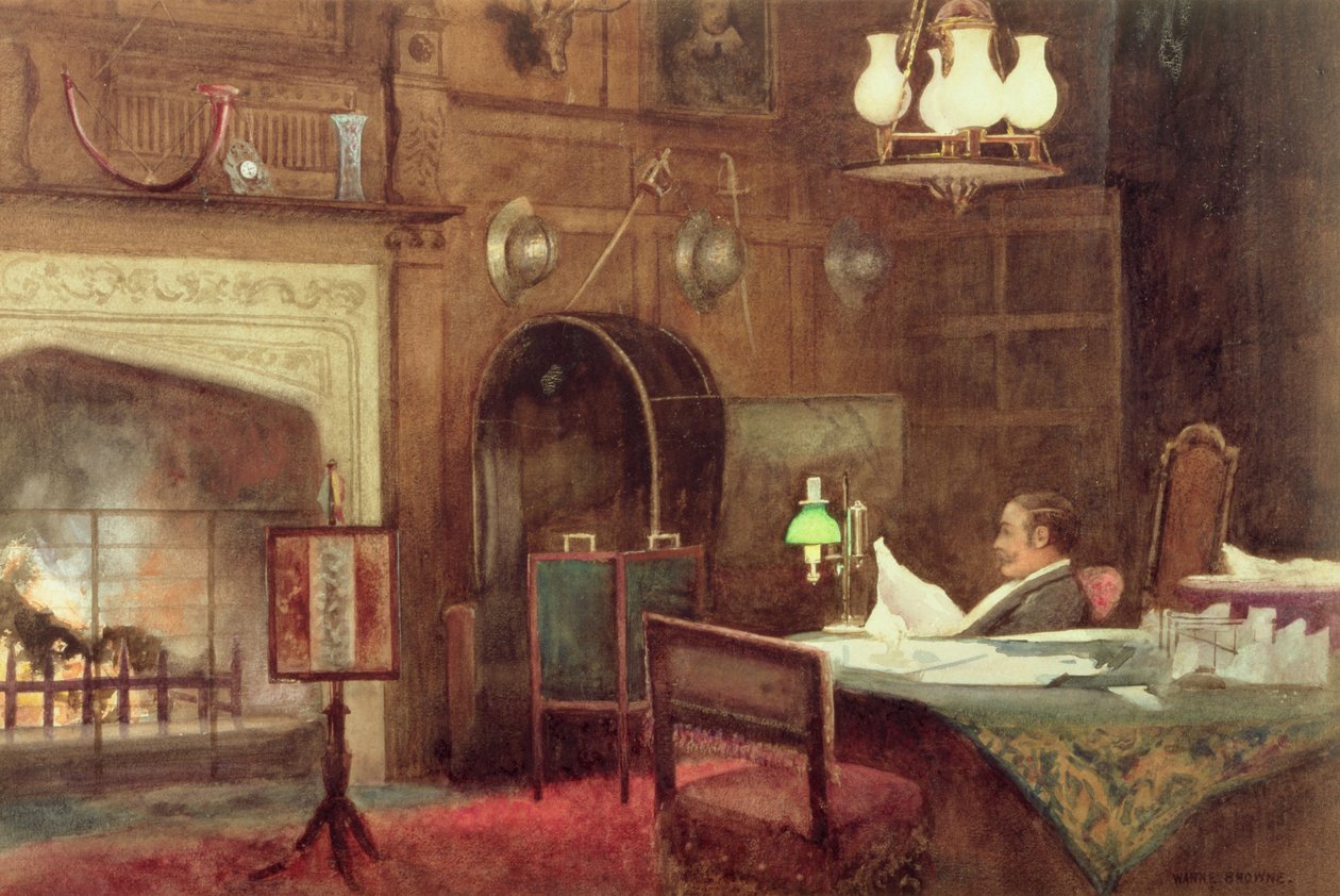 Interior de um Hall com painéis de Alfred J. Warne Brown
