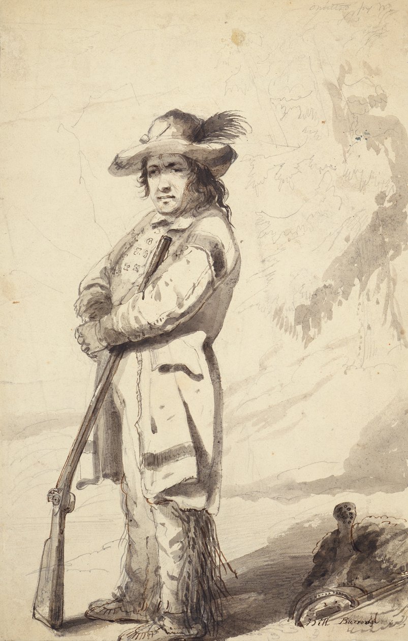 A Rocky Mountain Trapper, Bill Burrow, c.1837 (lápis, caneta e tinta e aguada no papel) de Alfred Jacob Miller