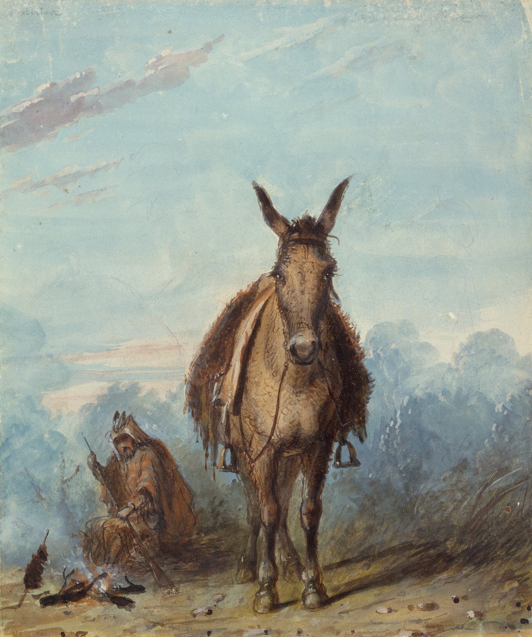 Um caçador no seu acampamento solitário, c.1837 (aguarela sobre papel) de Alfred Jacob Miller