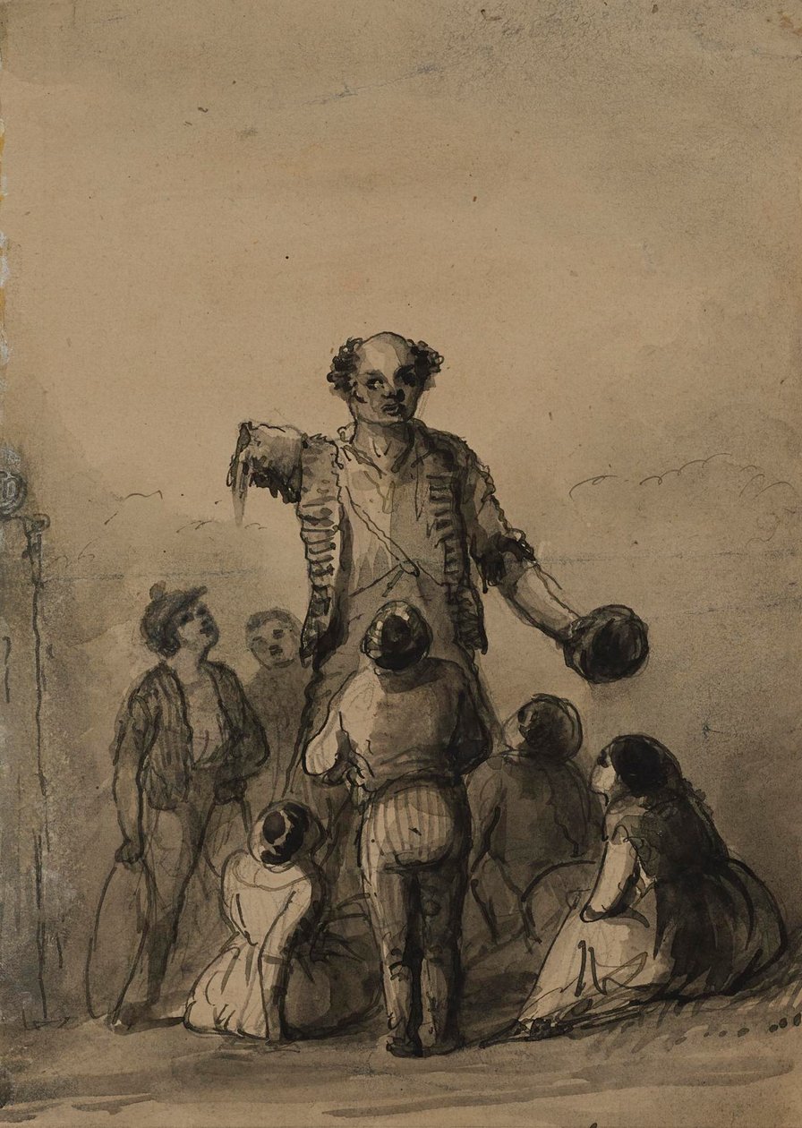 Uma criança amputada num grupo de crianças de Alfred Jacob Miller
