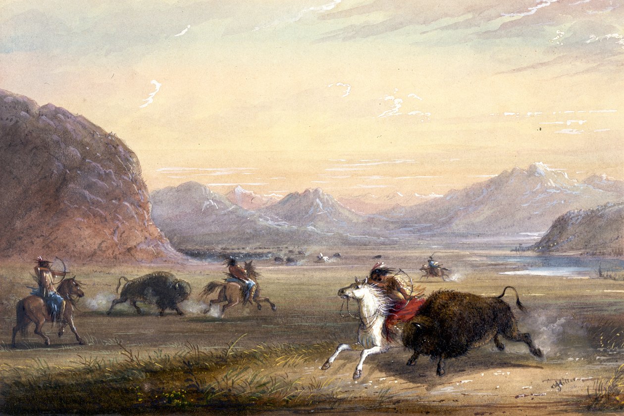 Caça ao bisonte, perto de Independence Rock de Alfred Jacob Miller