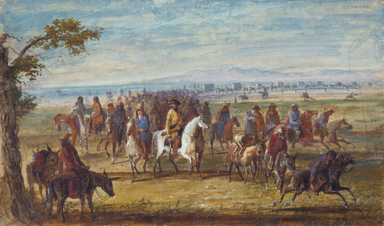 Caravana: Sir William Stewart Montado sobre White Horse, c.1837 (óleo sobre papel) de Alfred Jacob Miller