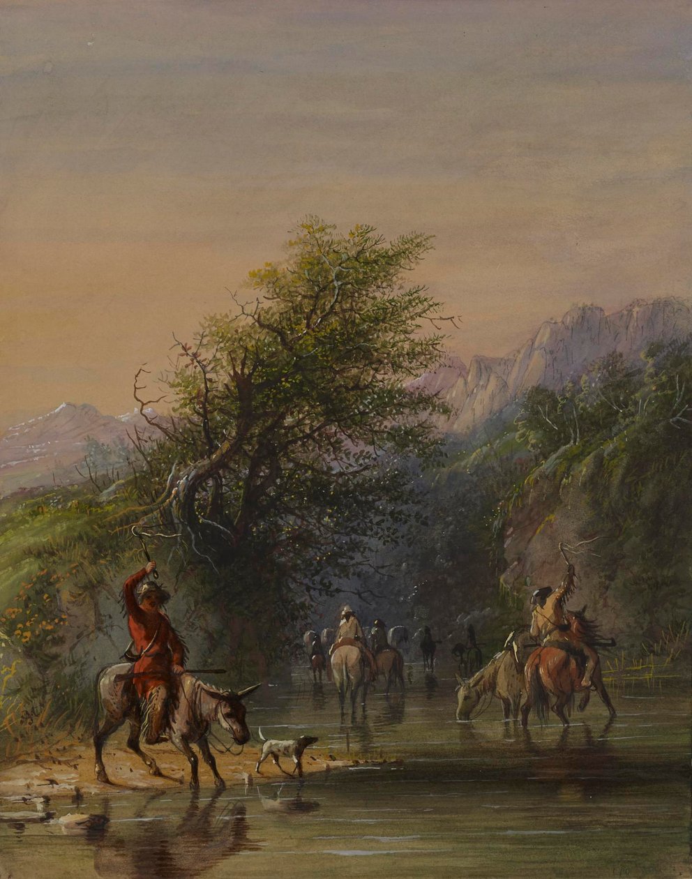 Caravana a entrar na água de Alfred Jacob Miller