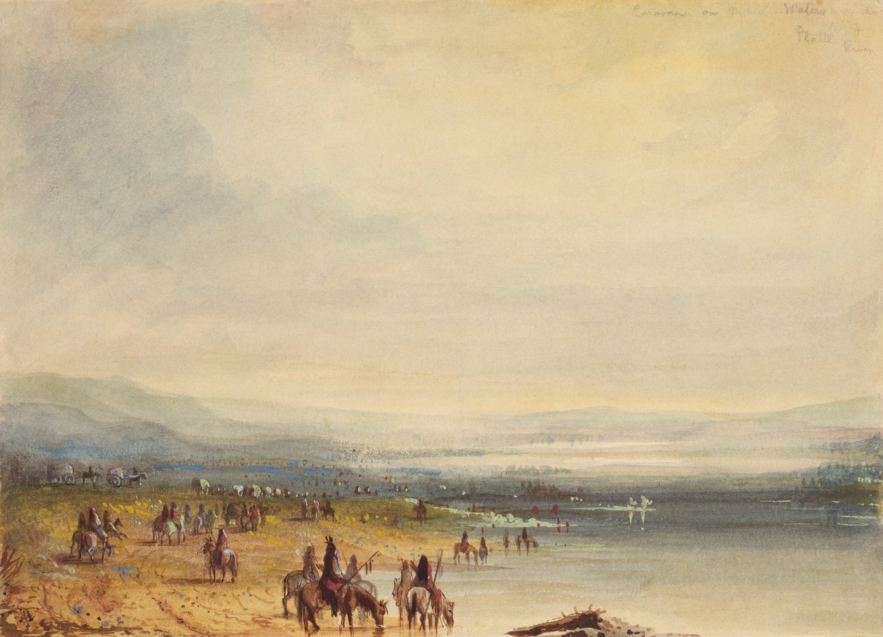 Caravana no Rio Platte, c.1837 (aquarela sobre papel) de Alfred Jacob Miller