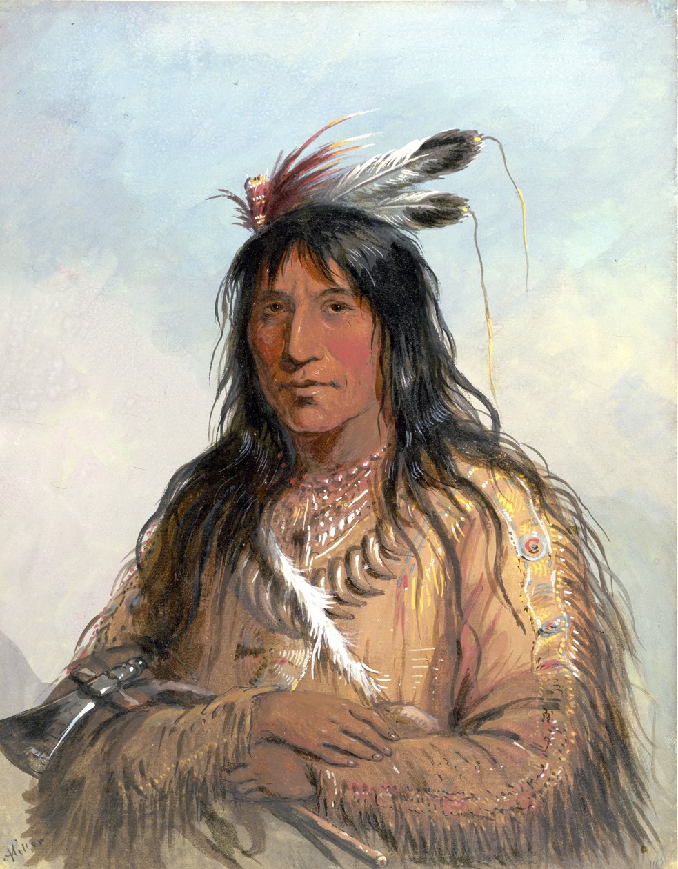 Estudo de cabeça de «Matau-Tathonca», «Bull Bear» - um ogallala de Alfred Jacob Miller