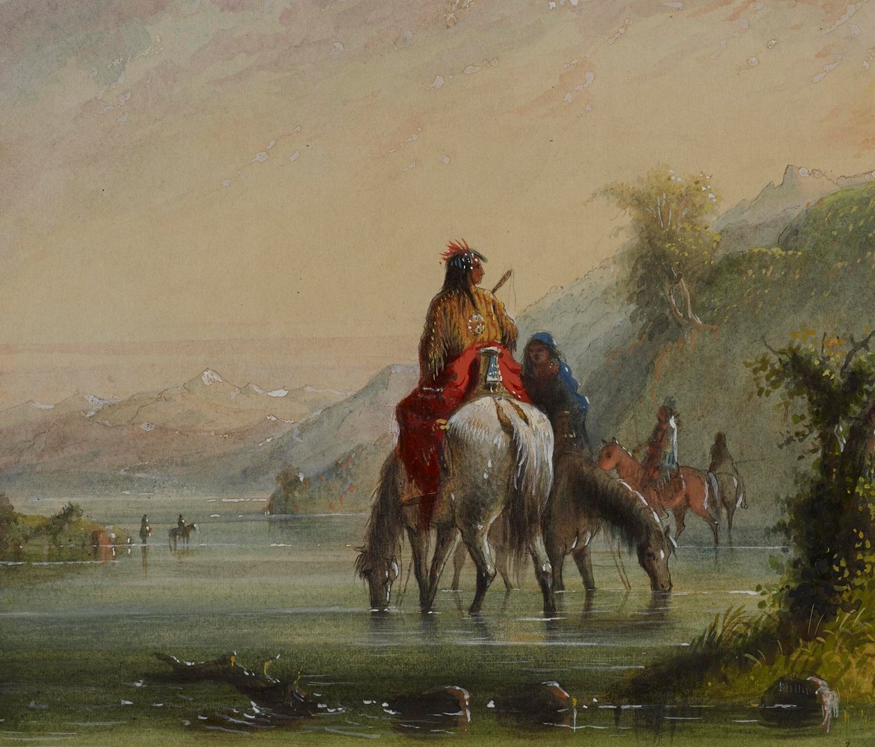 Raparigas índias a dar de beber aos cavalos (rio Eau Sucre) de Alfred Jacob Miller