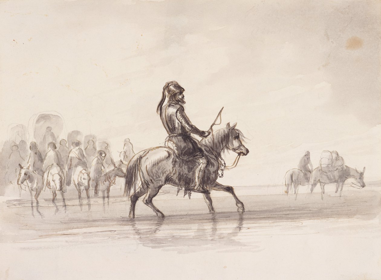 Jim Bridger, em um terno de armadura inglesa, c.1837 (caneta e tinta e aguada no papel) de Alfred Jacob Miller