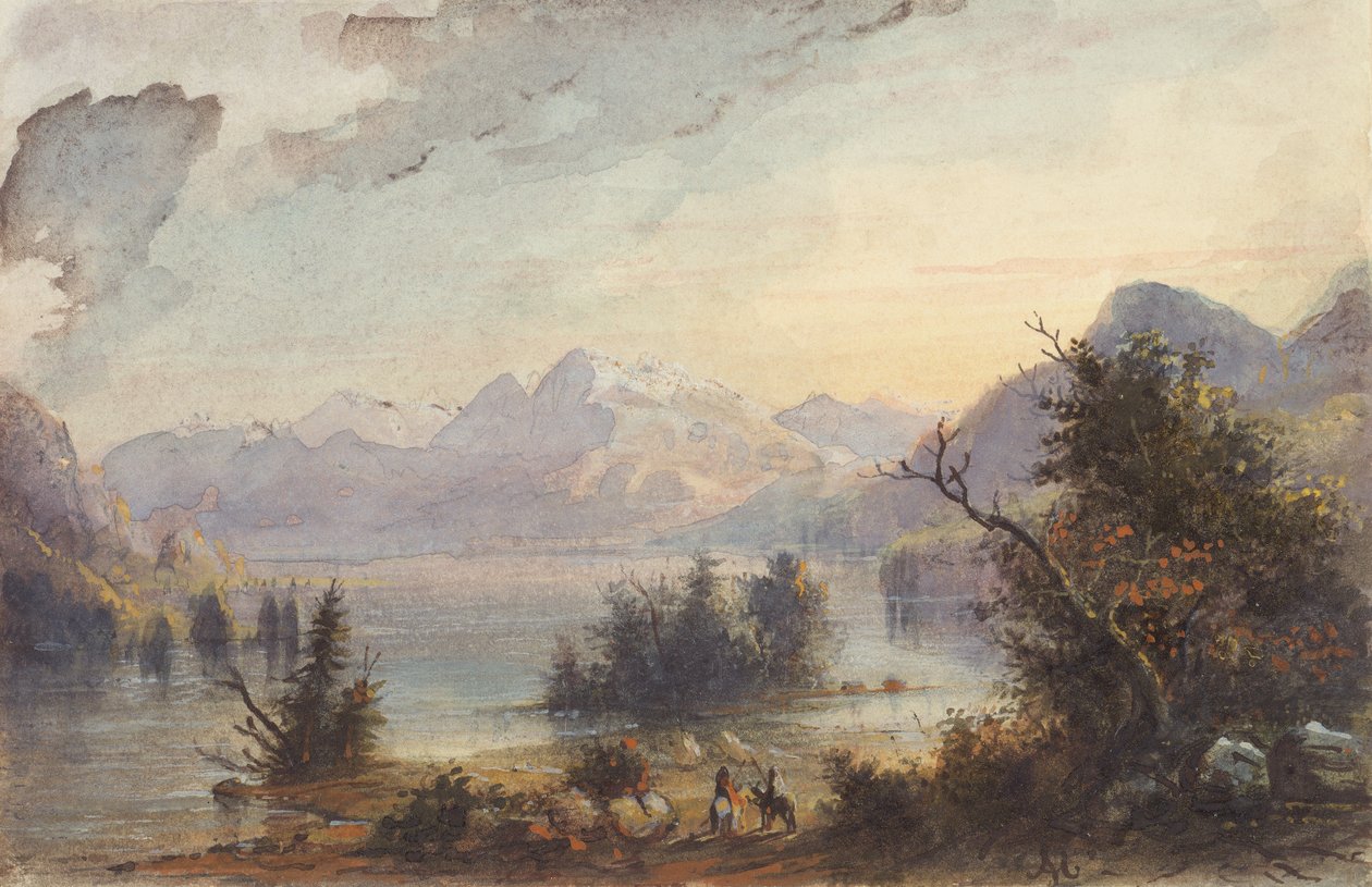 Lake Scene, Rocky Mountains, c.1837 (aguarela sobre papel) de Alfred Jacob Miller