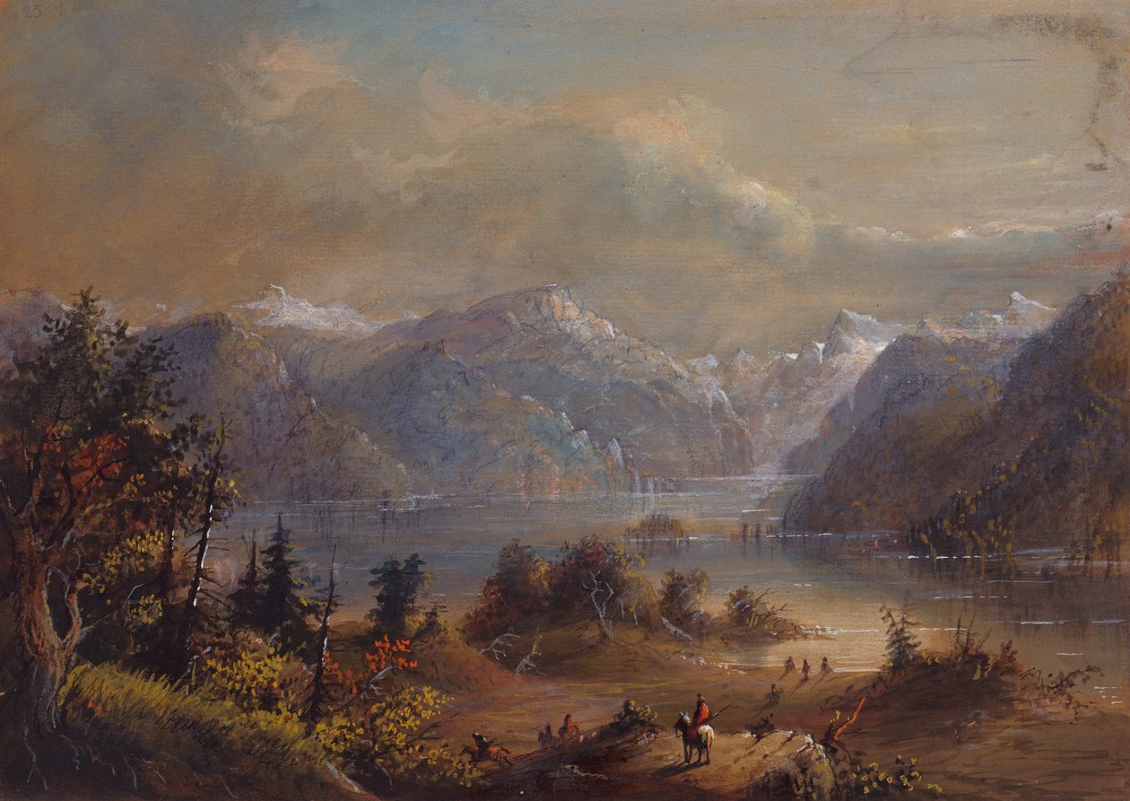 Lake Scene, Wind River Mountains, c.1837 (lápis, aquarela e guache sobre papel) de Alfred Jacob Miller
